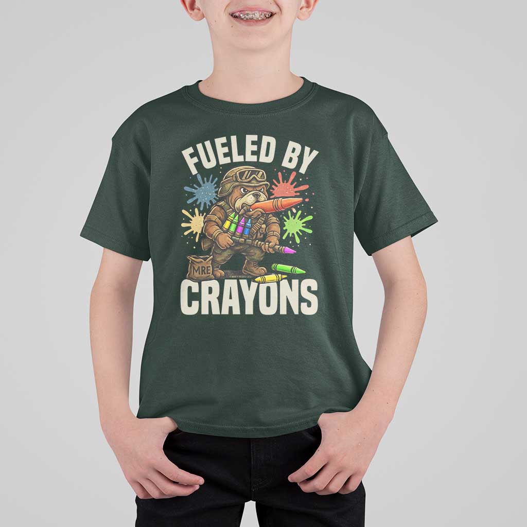 Fueled by Crayons Bulldog Soldier T Shirt For Kid Funny Combat Veteran Crayon Launcher - Wonder Print Shop