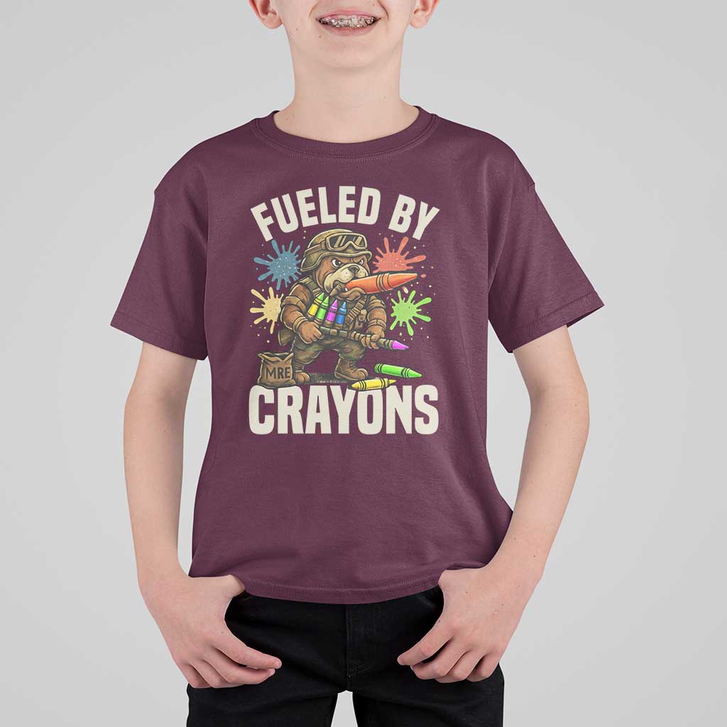 Fueled by Crayons Bulldog Soldier T Shirt For Kid Funny Combat Veteran Crayon Launcher - Wonder Print Shop