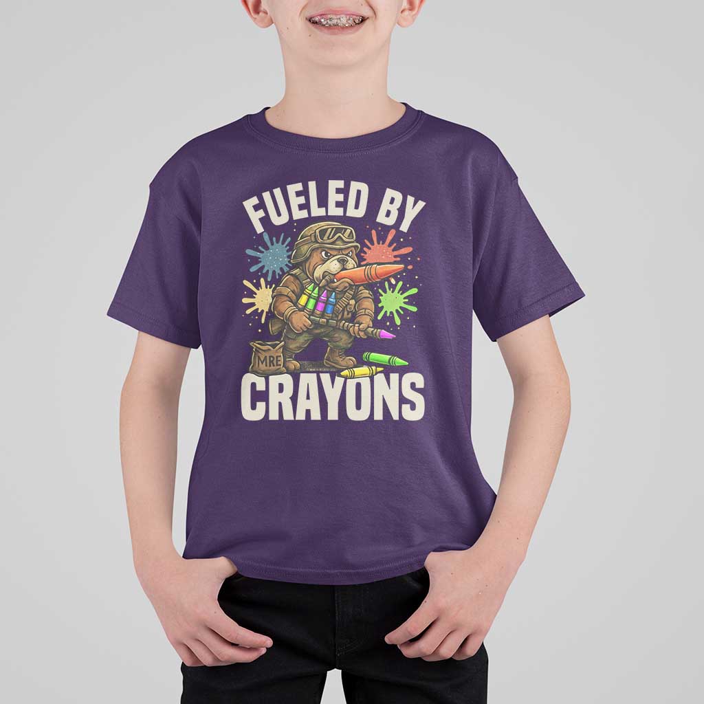 Fueled by Crayons Bulldog Soldier T Shirt For Kid Funny Combat Veteran Crayon Launcher - Wonder Print Shop