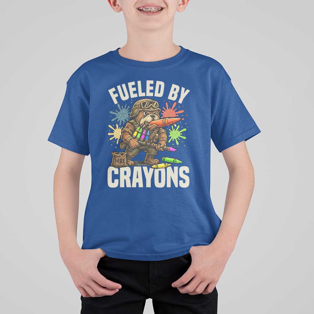 Fueled by Crayons Bulldog Soldier T Shirt For Kid Funny Combat Veteran Crayon Launcher - Wonder Print Shop