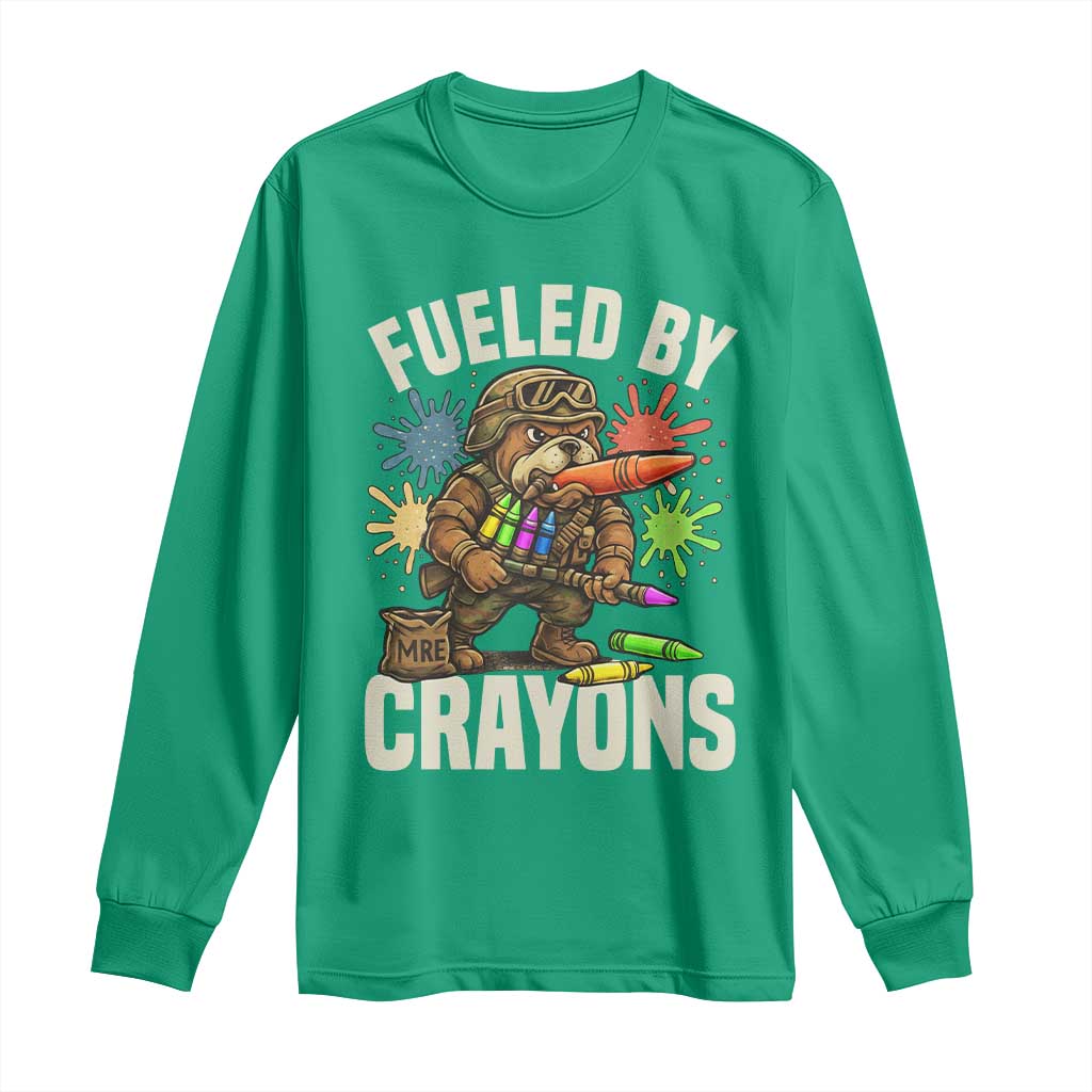 Fueled by Crayons Bulldog Soldier Long Sleeve Shirt Funny Combat Veteran Crayon Launcher - Wonder Print Shop