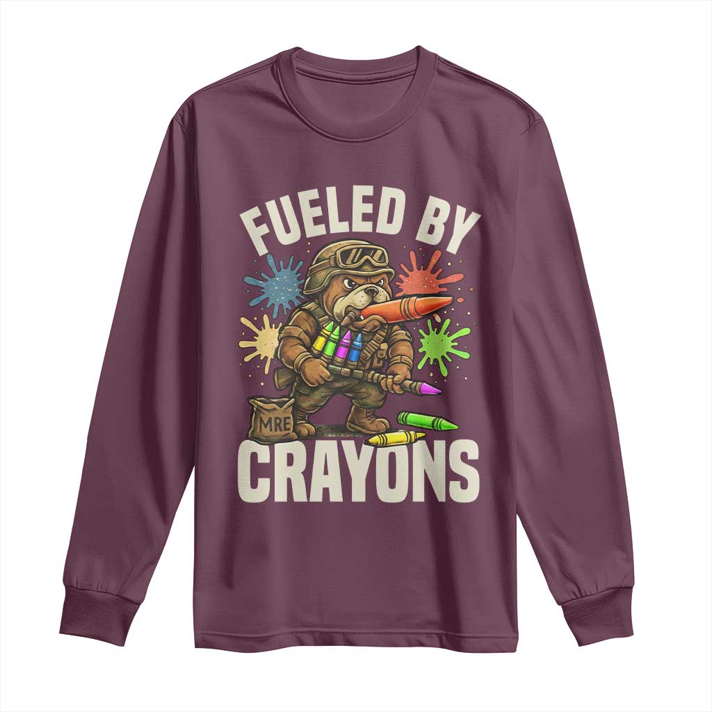Fueled by Crayons Bulldog Soldier Long Sleeve Shirt Funny Combat Veteran Crayon Launcher - Wonder Print Shop