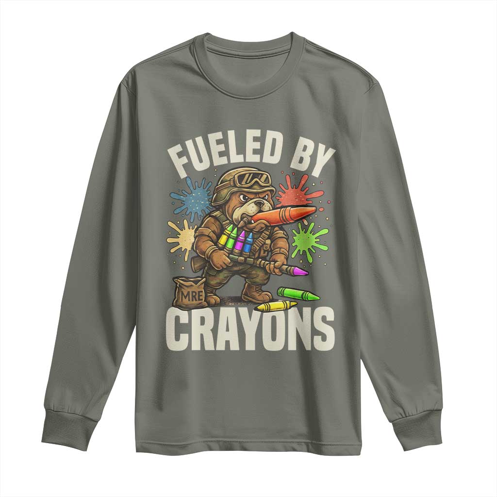 Fueled by Crayons Bulldog Soldier Long Sleeve Shirt Funny Combat Veteran Crayon Launcher - Wonder Print Shop