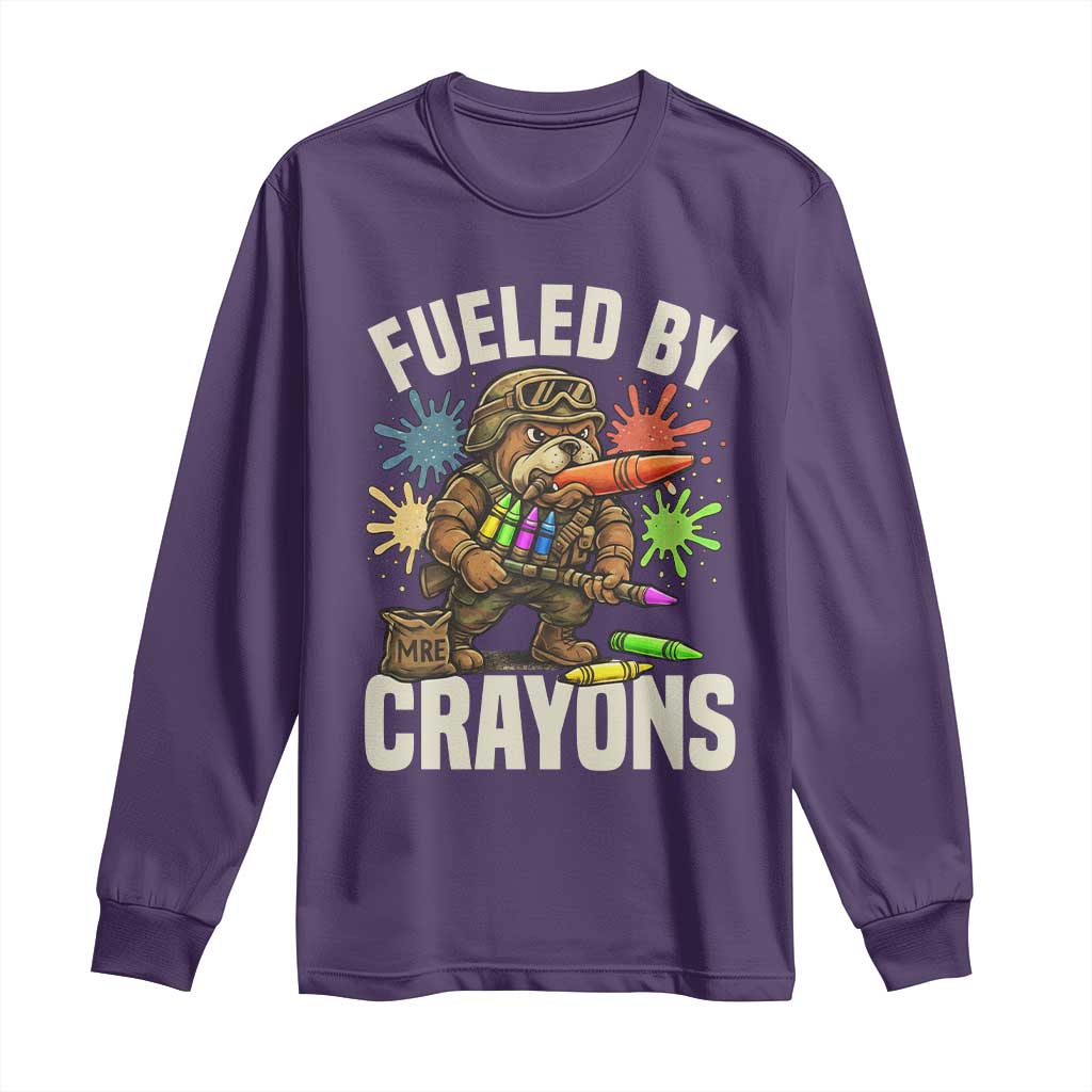 Fueled by Crayons Bulldog Soldier Long Sleeve Shirt Funny Combat Veteran Crayon Launcher - Wonder Print Shop