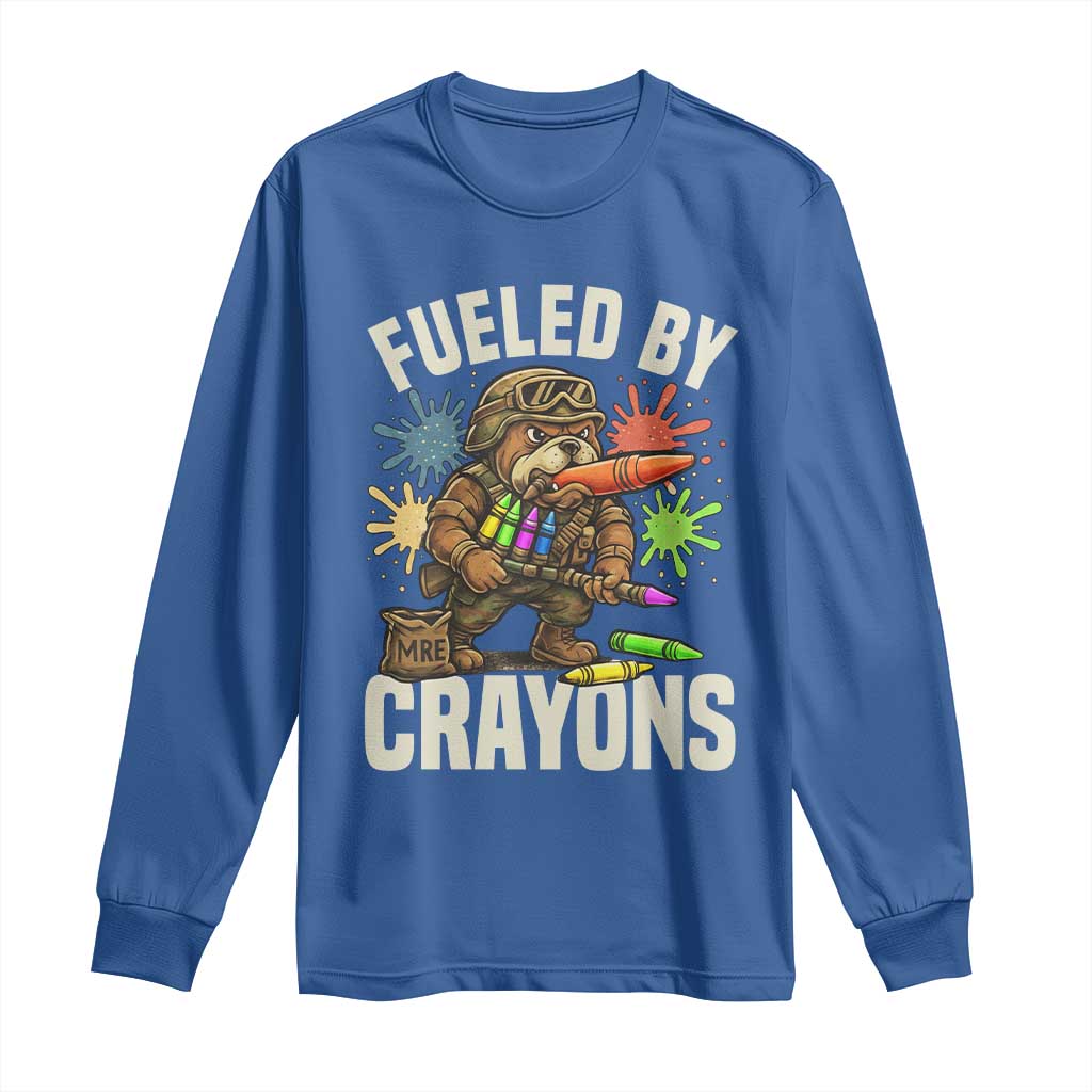 Fueled by Crayons Bulldog Soldier Long Sleeve Shirt Funny Combat Veteran Crayon Launcher - Wonder Print Shop