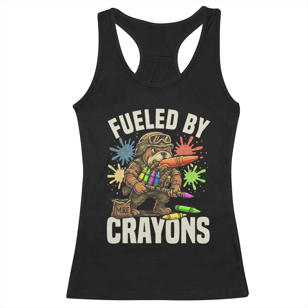 Fueled by Crayons Bulldog Soldier Racerback Tank Top Funny Combat Veteran Crayon Launcher - Wonder Print Shop