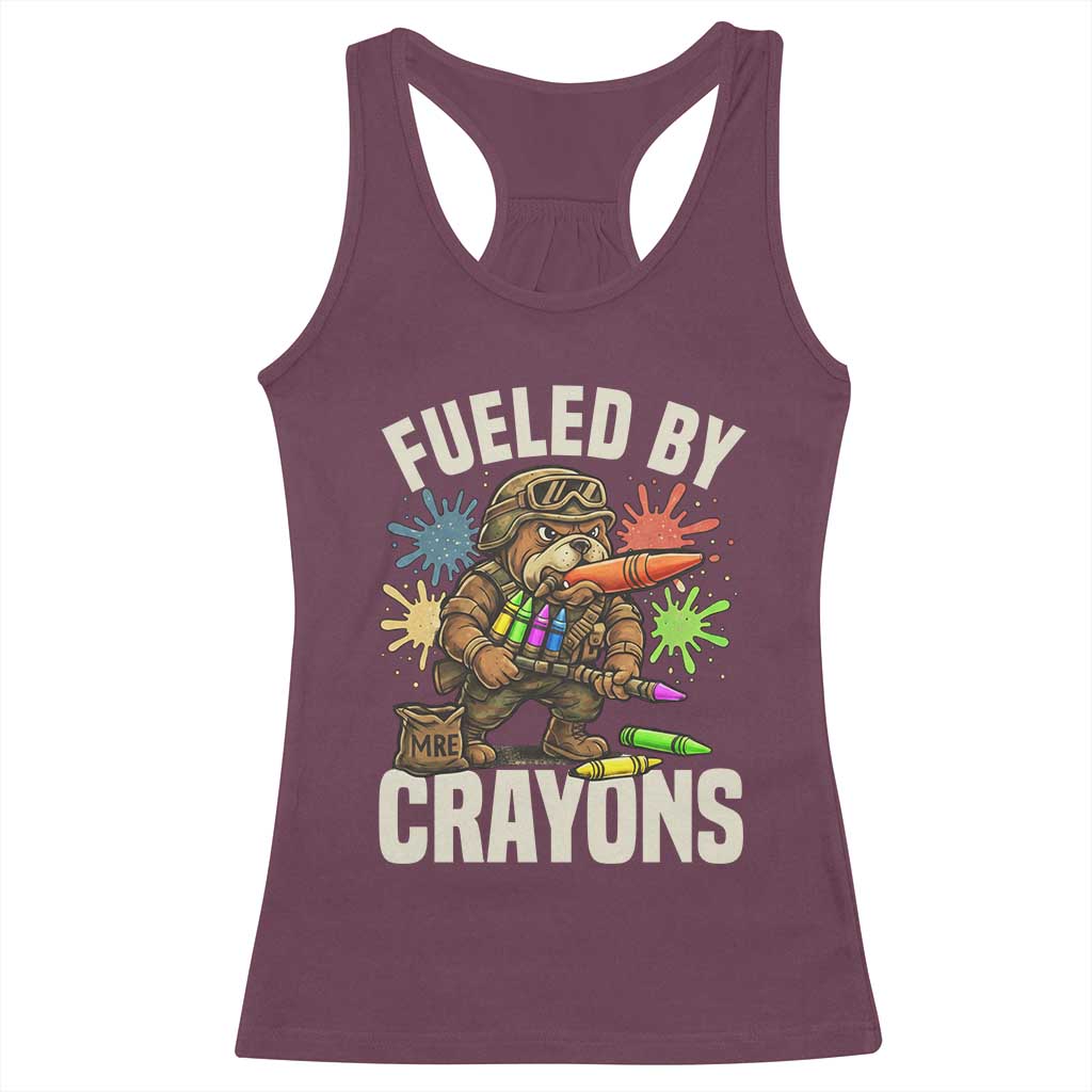 Fueled by Crayons Bulldog Soldier Racerback Tank Top Funny Combat Veteran Crayon Launcher - Wonder Print Shop
