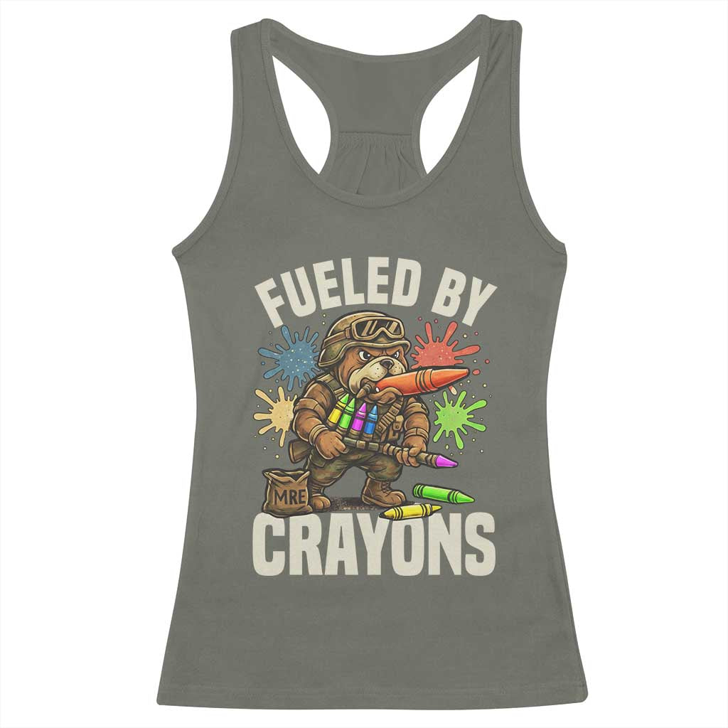 Fueled by Crayons Bulldog Soldier Racerback Tank Top Funny Combat Veteran Crayon Launcher - Wonder Print Shop