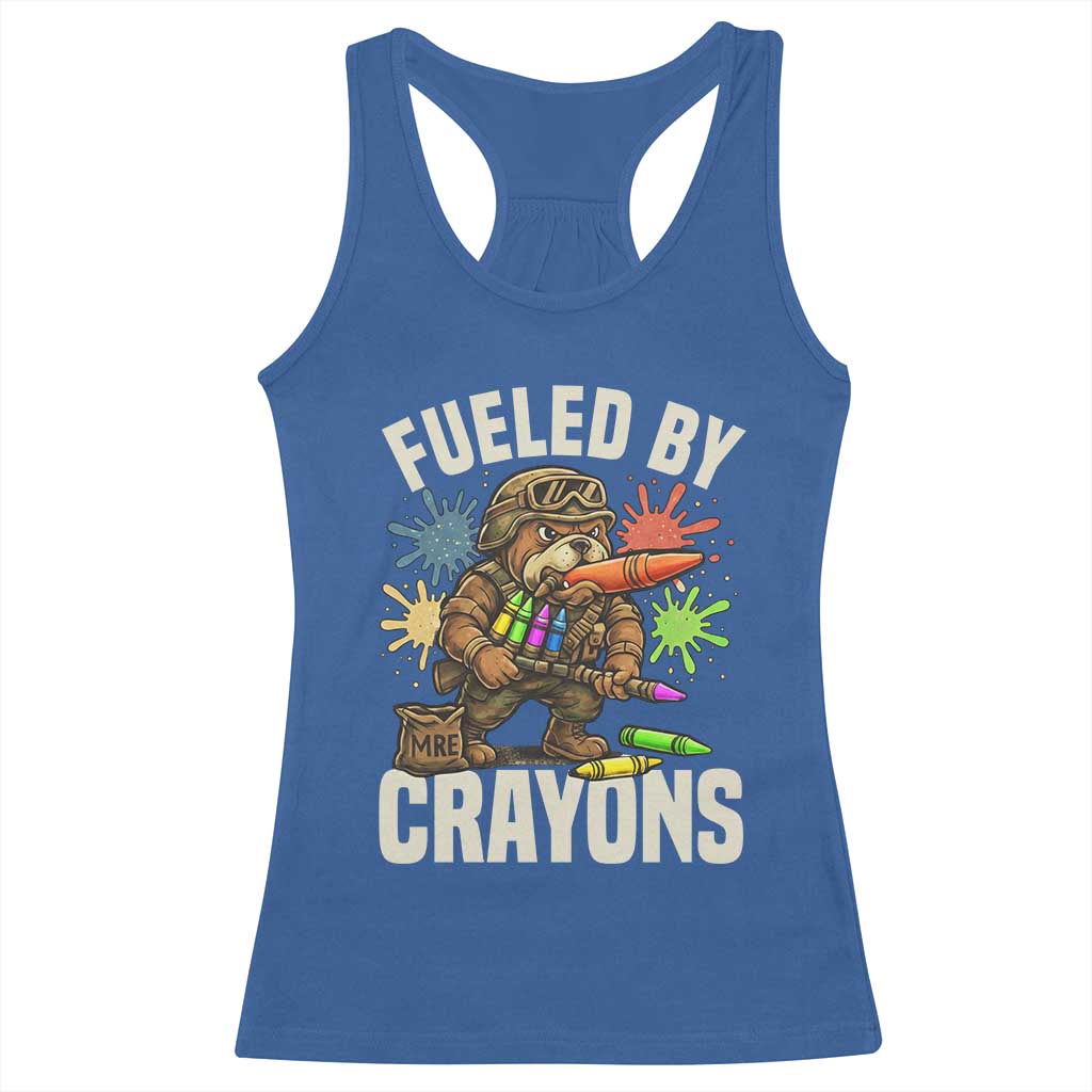 Fueled by Crayons Bulldog Soldier Racerback Tank Top Funny Combat Veteran Crayon Launcher - Wonder Print Shop