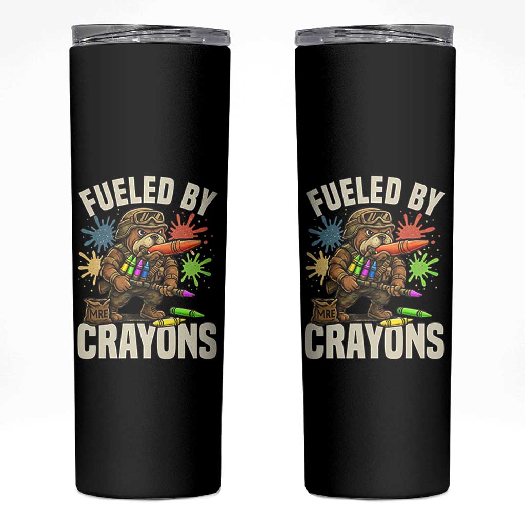 Fueled by Crayons Bulldog Soldier Skinny Tumbler Funny Combat Veteran Crayon Launcher - Wonder Print Shop