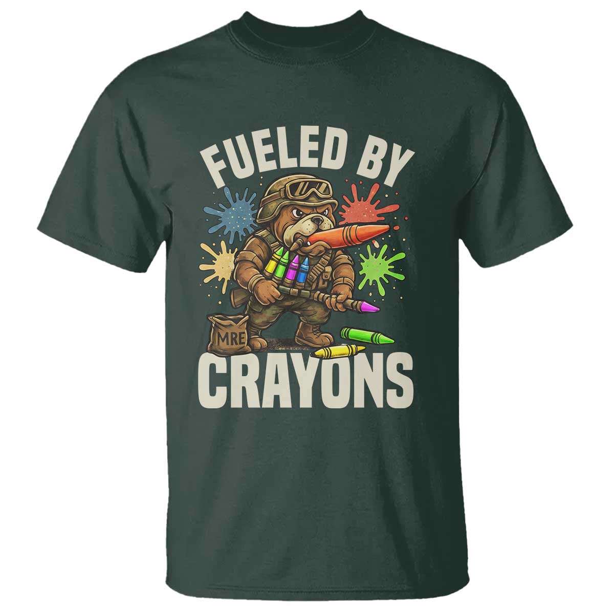 Fueled by Crayons Bulldog Soldier T Shirt Funny Combat Veteran Crayon Launcher - Wonder Print Shop