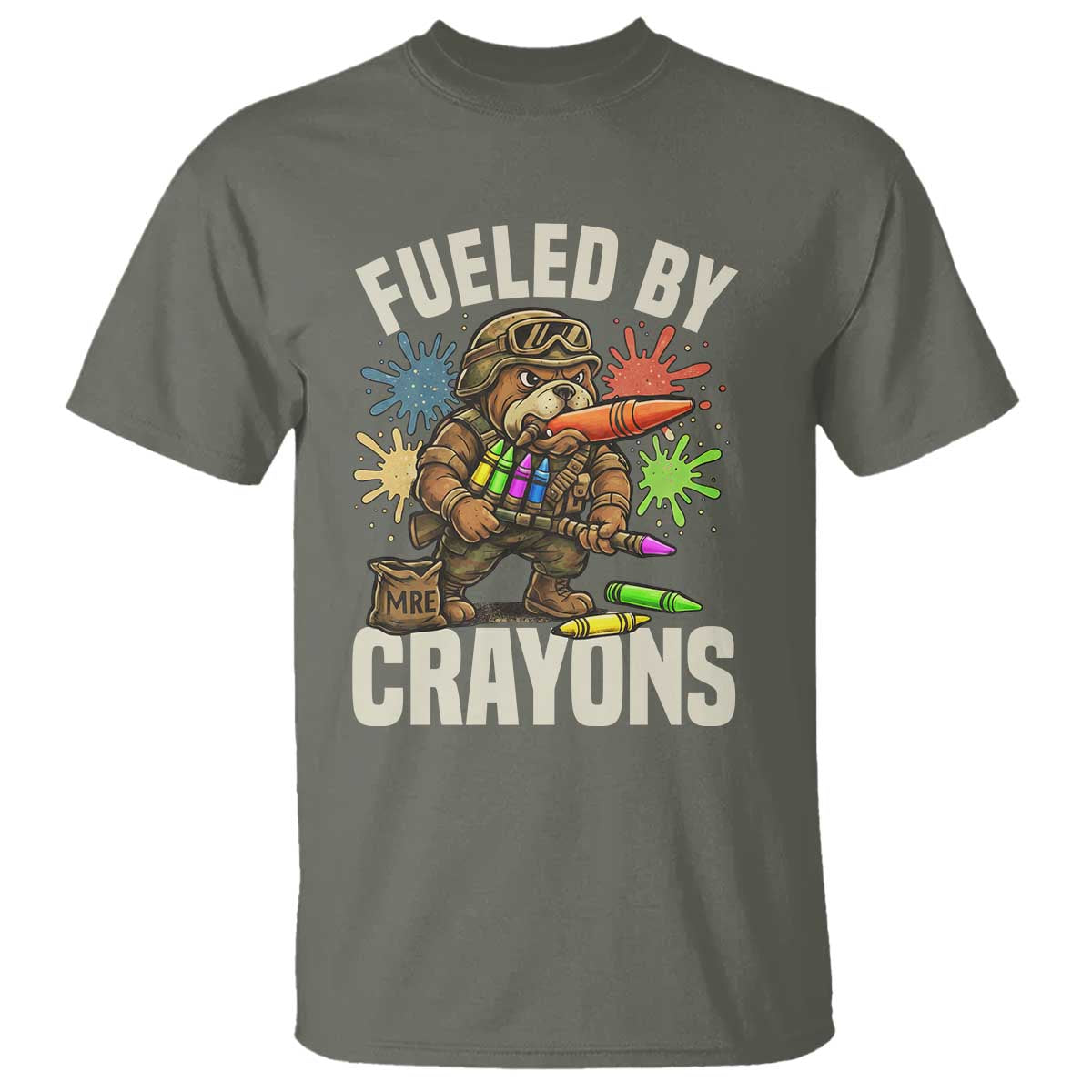 Fueled by Crayons Bulldog Soldier T Shirt Funny Combat Veteran Crayon Launcher - Wonder Print Shop