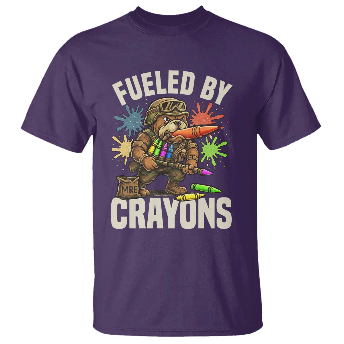 Fueled by Crayons Bulldog Soldier T Shirt Funny Combat Veteran Crayon Launcher - Wonder Print Shop