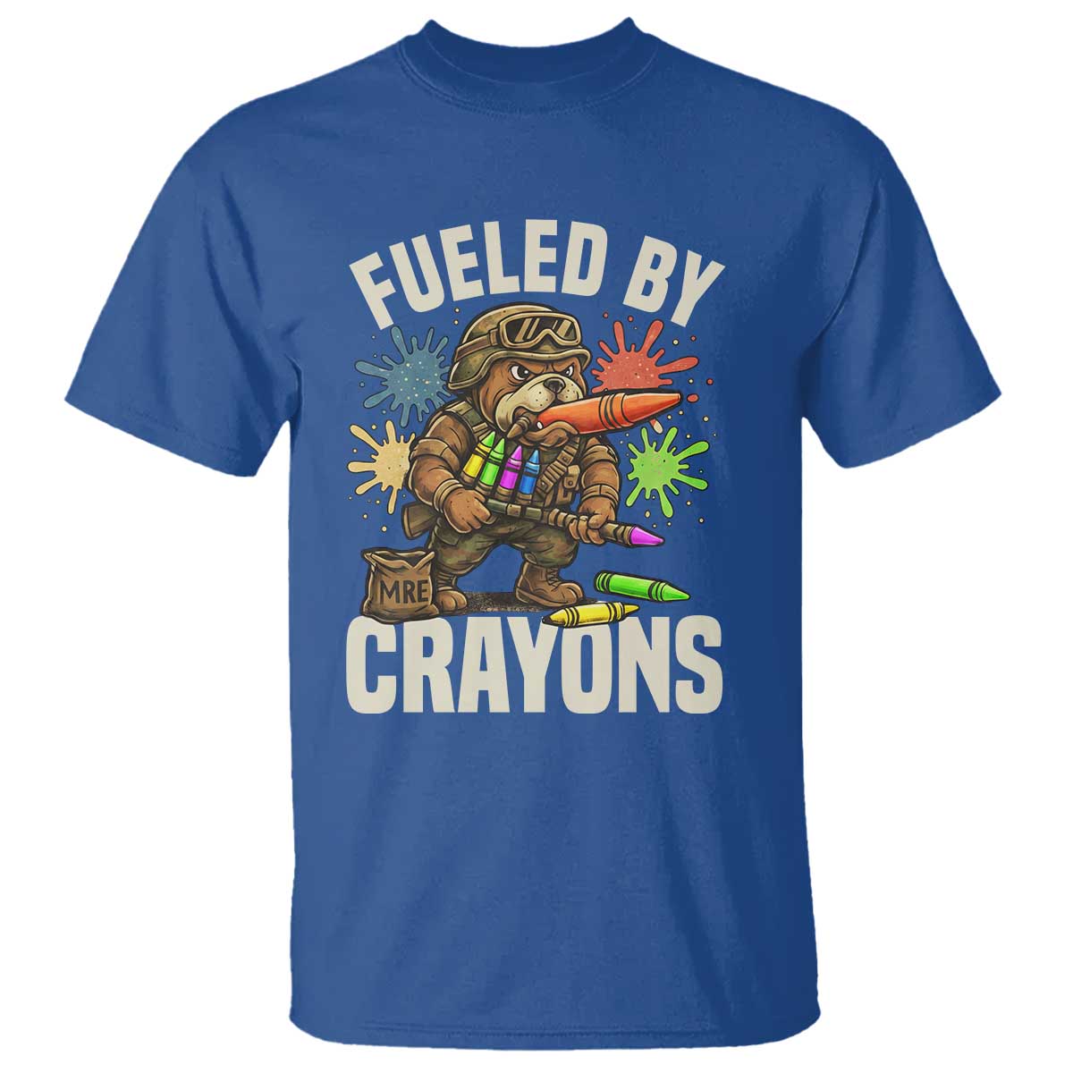 Fueled by Crayons Bulldog Soldier T Shirt Funny Combat Veteran Crayon Launcher - Wonder Print Shop