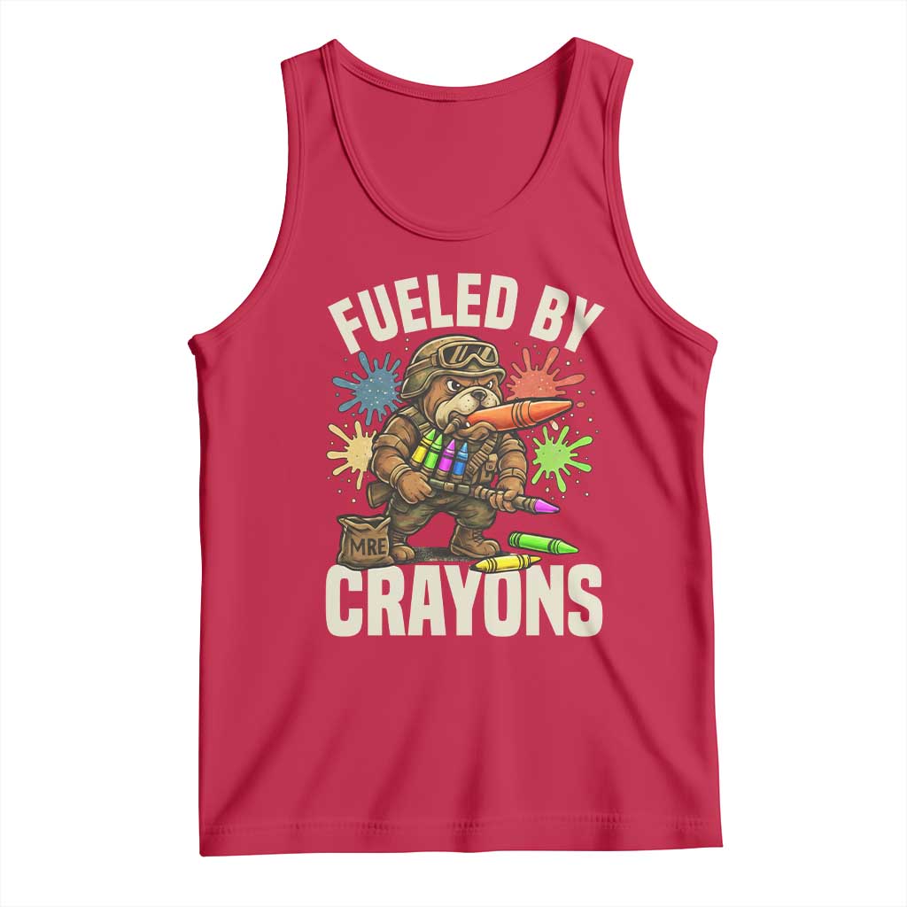 Fueled by Crayons Bulldog Soldier Tank Top Funny Combat Veteran Crayon Launcher - Wonder Print Shop
