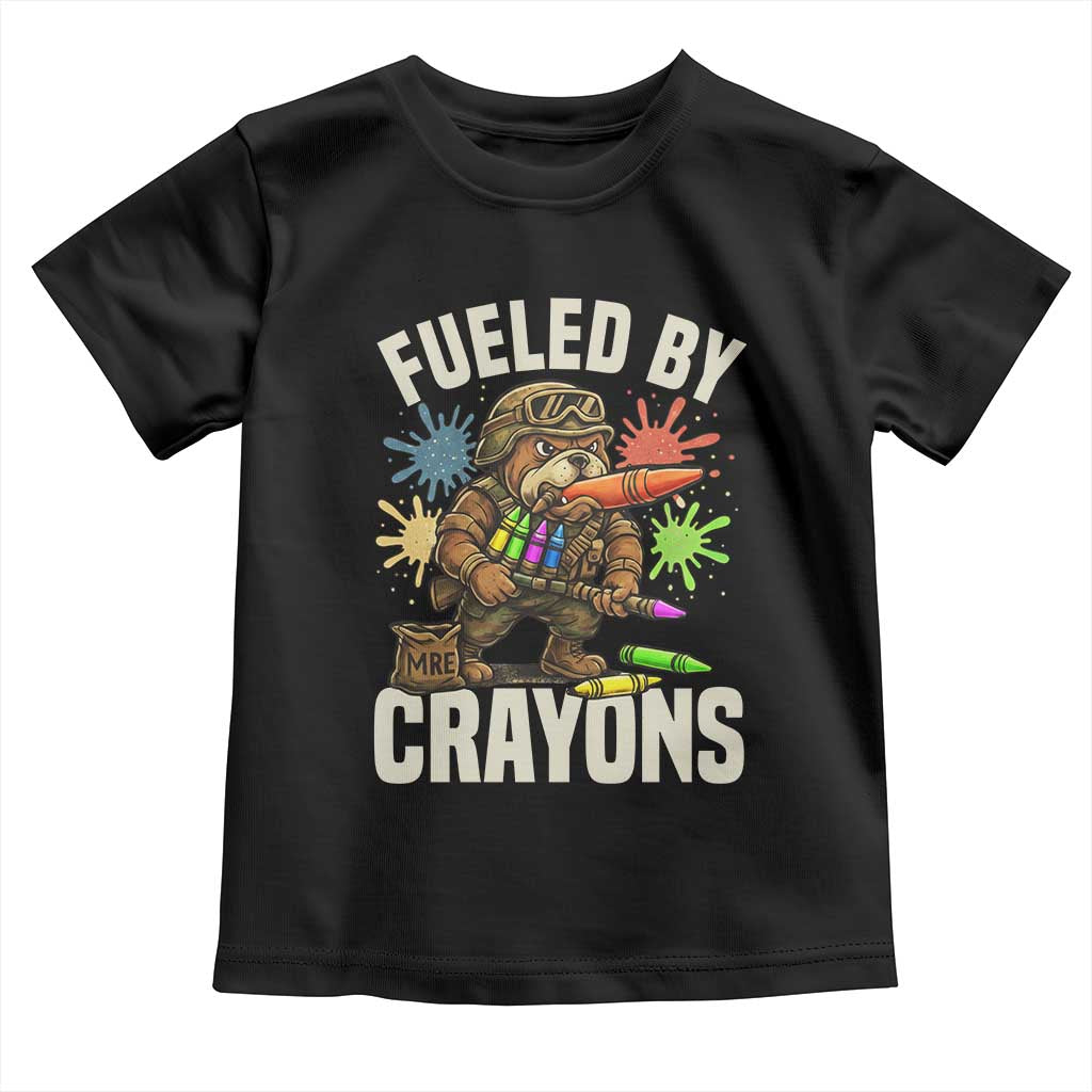 Fueled by Crayons Bulldog Soldier Toddler T Shirt Funny Combat Veteran Crayon Launcher - Wonder Print Shop