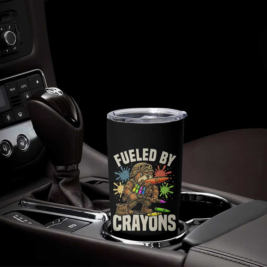 Fueled by Crayons Bulldog Soldier Tumbler Cup Funny Combat Veteran Crayon Launcher - Wonder Print Shop