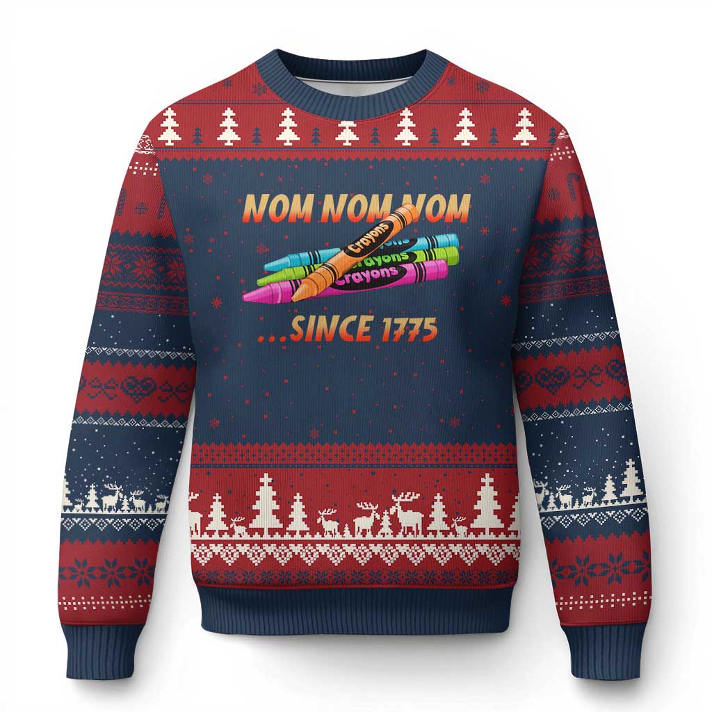Nom Nom Nom Crayons Ugly Christmas Sweater Since 1775 Funny Military Joke Veterans - Wonder Print Shop