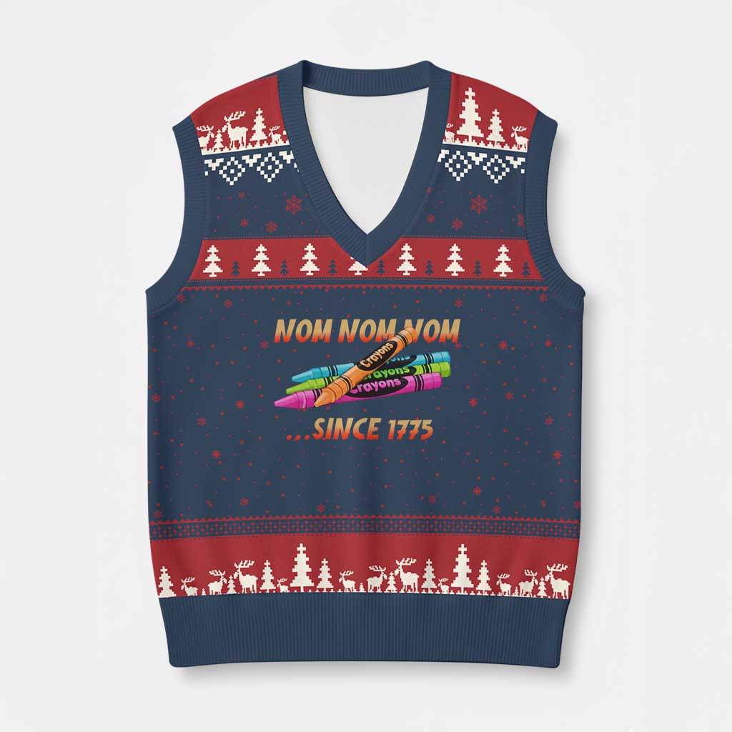 Nom Nom Nom Crayons V-Neck Knit Sweater Vest Since 1775 Funny Military Joke Veterans - Wonder Print Shop
