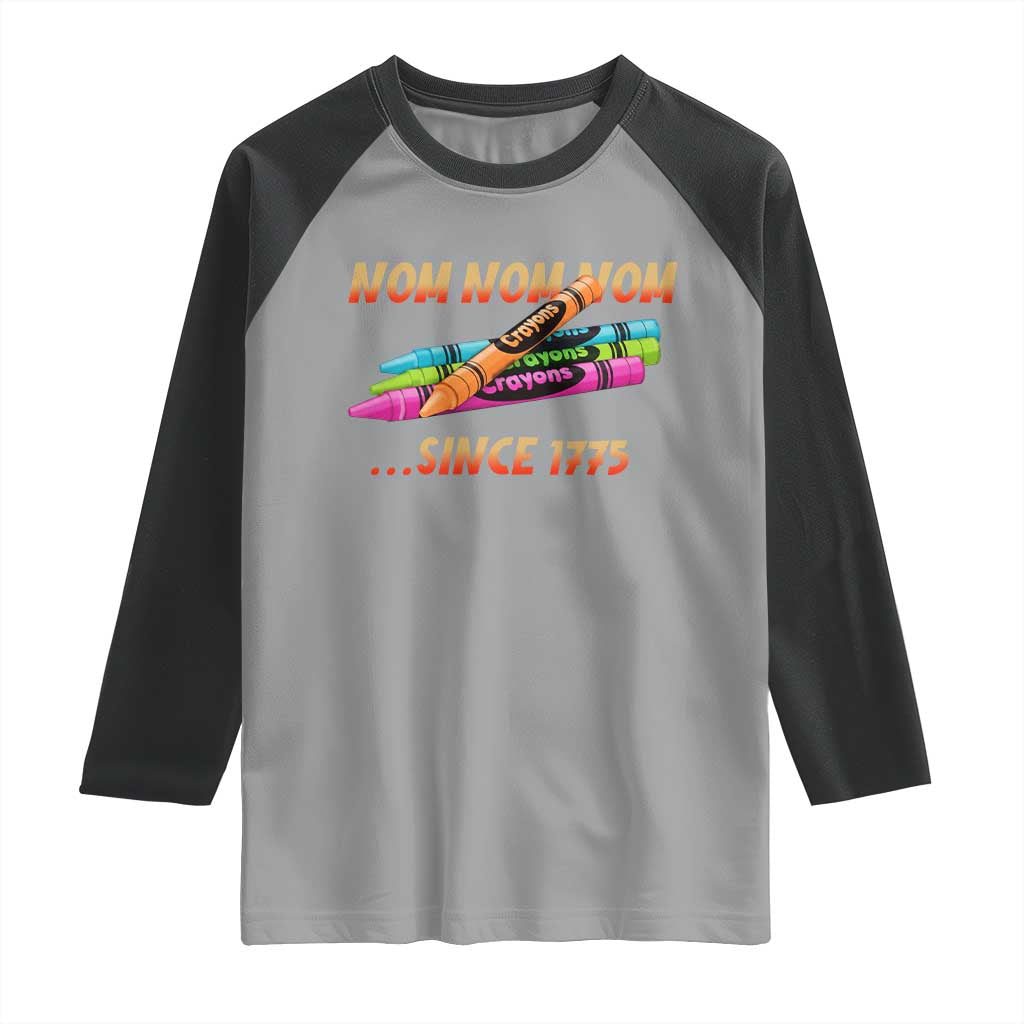 Nom Nom Nom Crayons Raglan Shirt Since 1775 Funny Military Joke Veterans - Wonder Print Shop