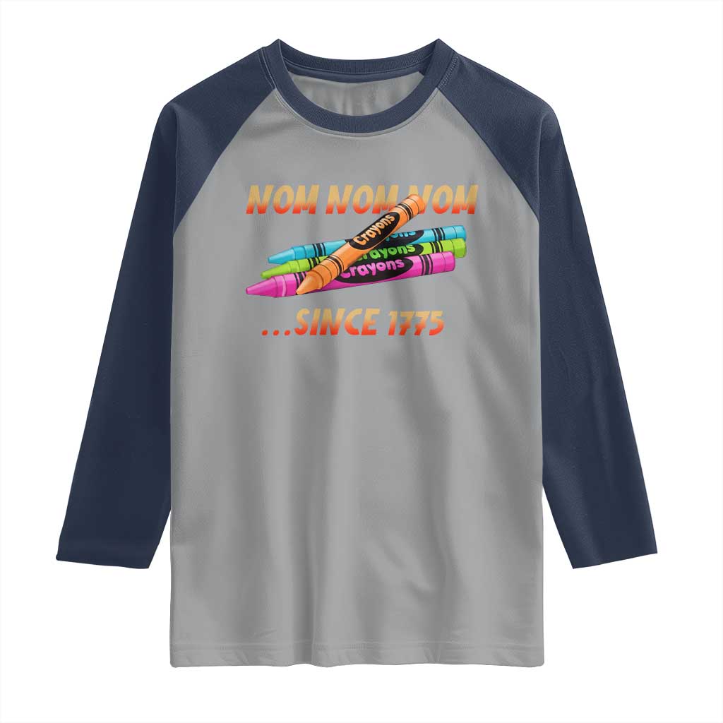 Nom Nom Nom Crayons Raglan Shirt Since 1775 Funny Military Joke Veterans - Wonder Print Shop