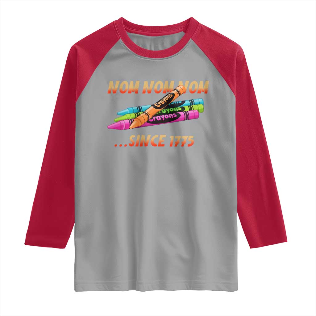 Nom Nom Nom Crayons Raglan Shirt Since 1775 Funny Military Joke Veterans - Wonder Print Shop