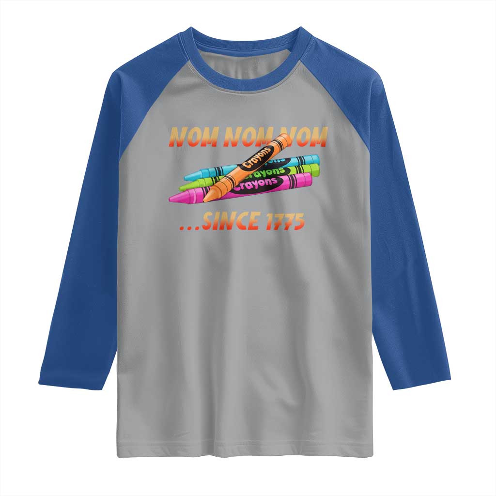 Nom Nom Nom Crayons Raglan Shirt Since 1775 Funny Military Joke Veterans - Wonder Print Shop