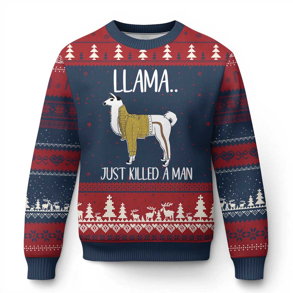Funny Llama Just Killed a Man Ugly Christmas Sweater Animal Pun Internet Meme - Wonder Print Shop