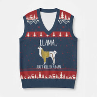 Funny Llama Just Killed a Man V-Neck Knit Sweater Vest Animal Pun Internet Meme - Wonder Print Shop