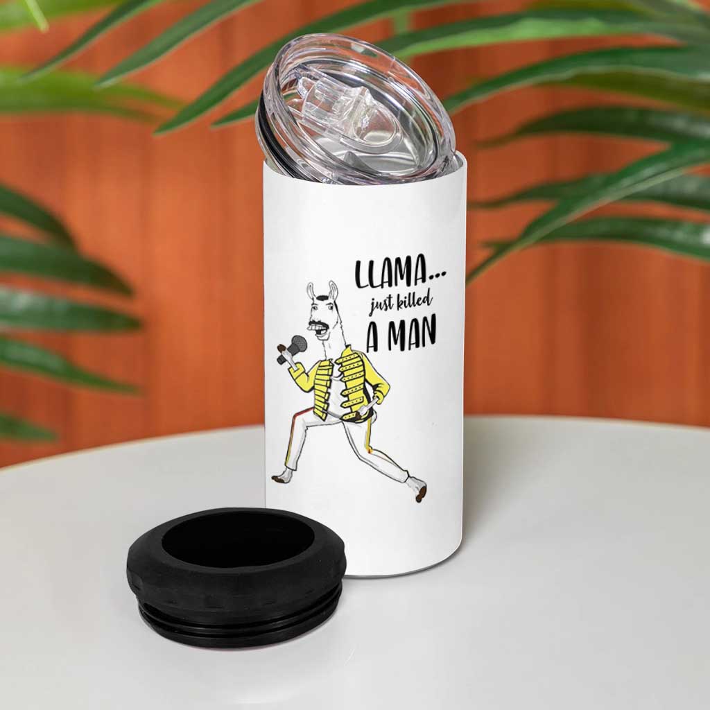 Funny Llama Just Killed a Man 4 in 1 Can Cooler Tumbler Singing Animal Pun Internet Meme - Wonder Print Shop