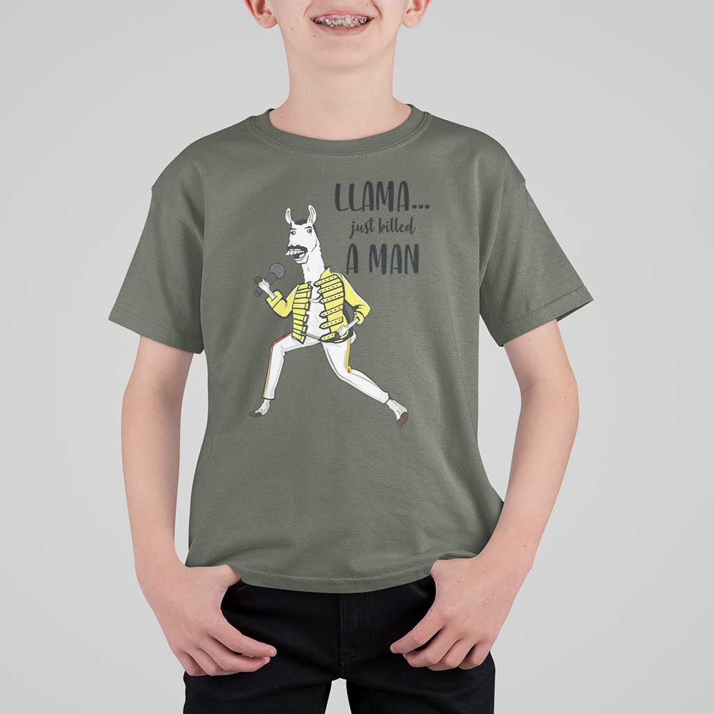 Funny Llama Just Killed a Man T Shirt For Kid Singing Animal Pun Internet Meme - Wonder Print Shop