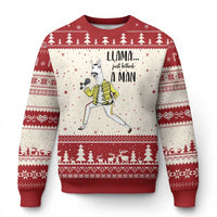 Funny Llama Just Killed a Man Ugly Christmas Sweater Singing Animal Pun Internet Meme - Wonder Print Shop