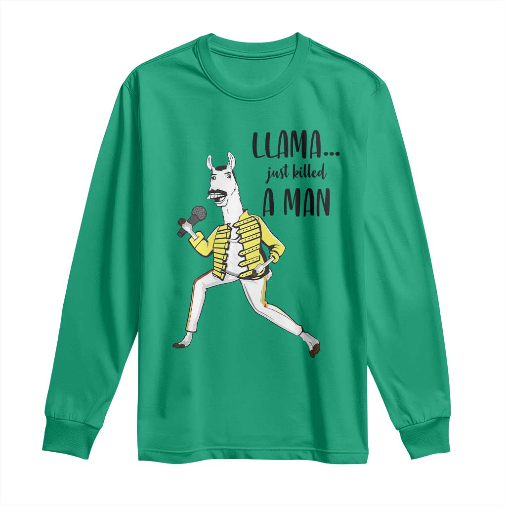 Funny Llama Just Killed a Man Long Sleeve Shirt Singing Animal Pun Internet Meme - Wonder Print Shop