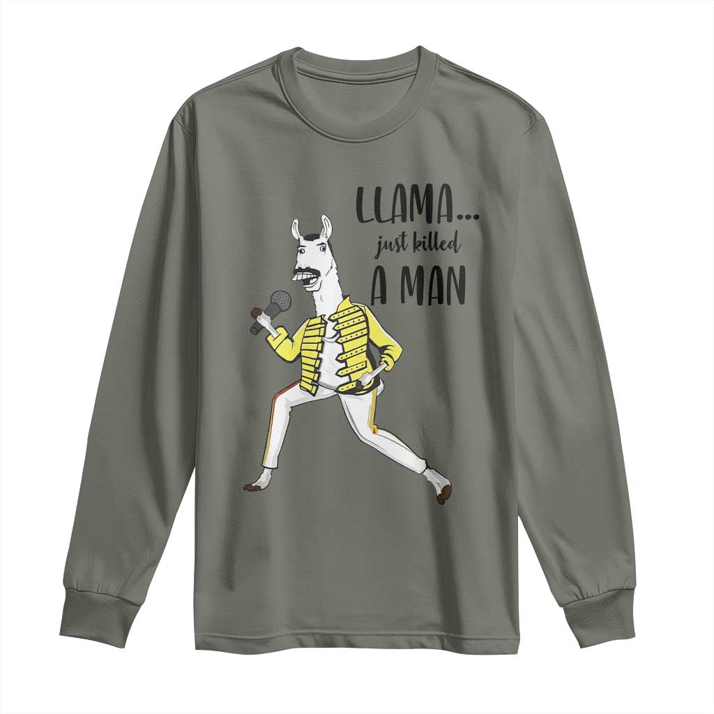 Funny Llama Just Killed a Man Long Sleeve Shirt Singing Animal Pun Internet Meme - Wonder Print Shop