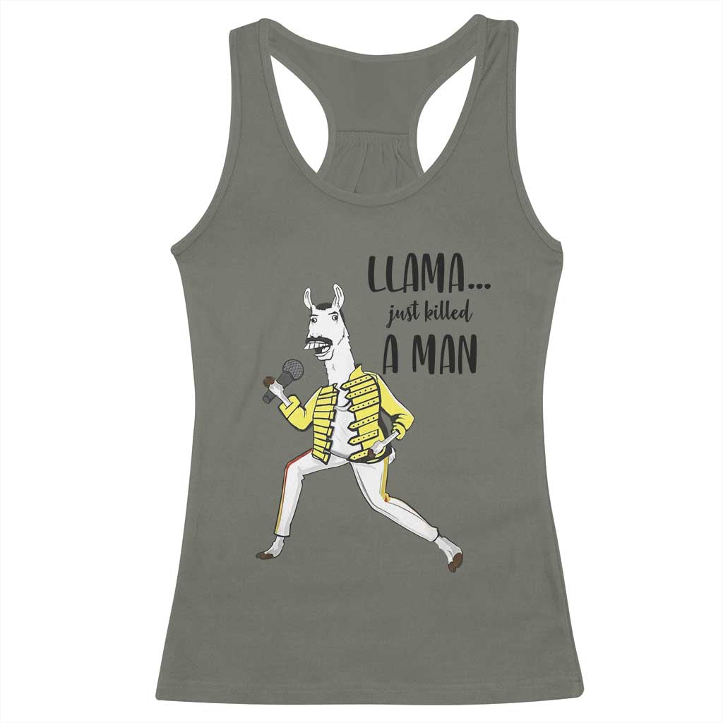 Funny Llama Just Killed a Man Racerback Tank Top Singing Animal Pun Internet Meme - Wonder Print Shop