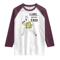 Funny Llama Just Killed a Man Raglan Shirt Singing Animal Pun Internet Meme - Wonder Print Shop