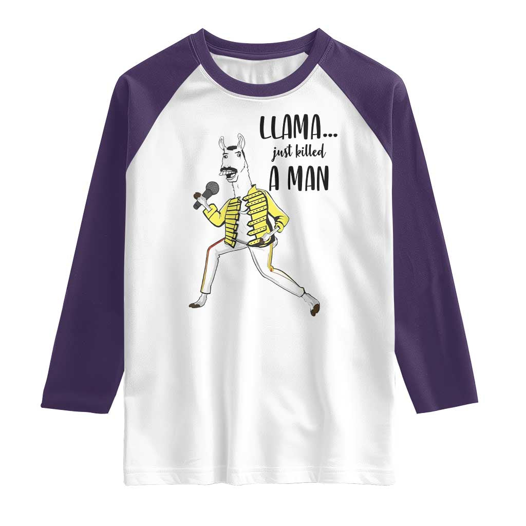 Funny Llama Just Killed a Man Raglan Shirt Singing Animal Pun Internet Meme - Wonder Print Shop
