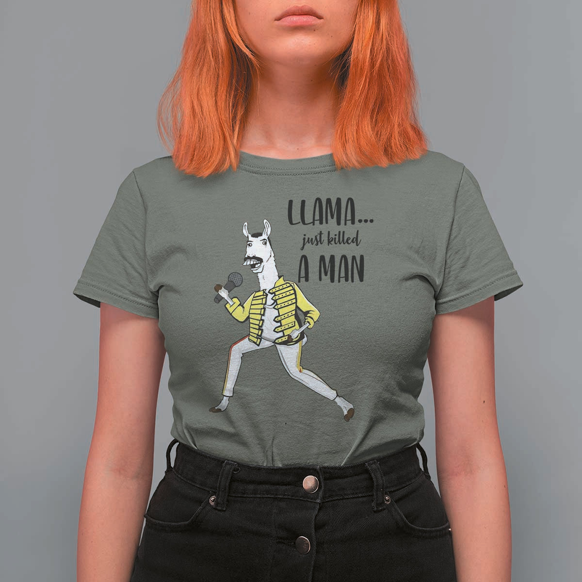 Funny Llama Just Killed a Man T Shirt For Women Singing Animal Pun Internet Meme - Wonder Print Shop