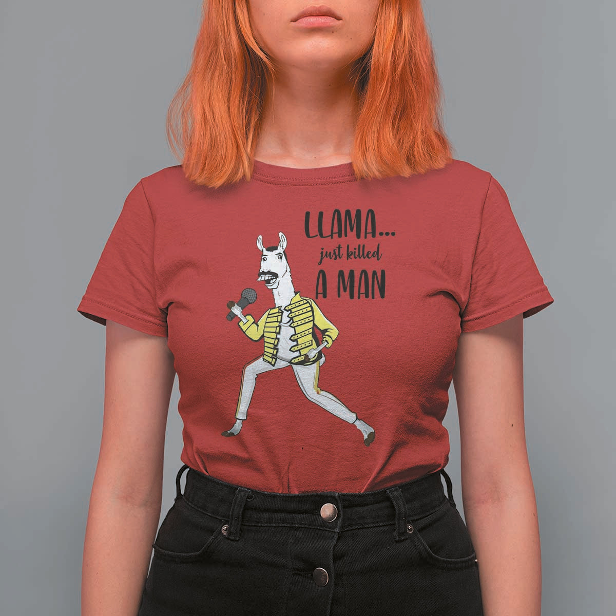 Funny Llama Just Killed a Man T Shirt For Women Singing Animal Pun Internet Meme - Wonder Print Shop