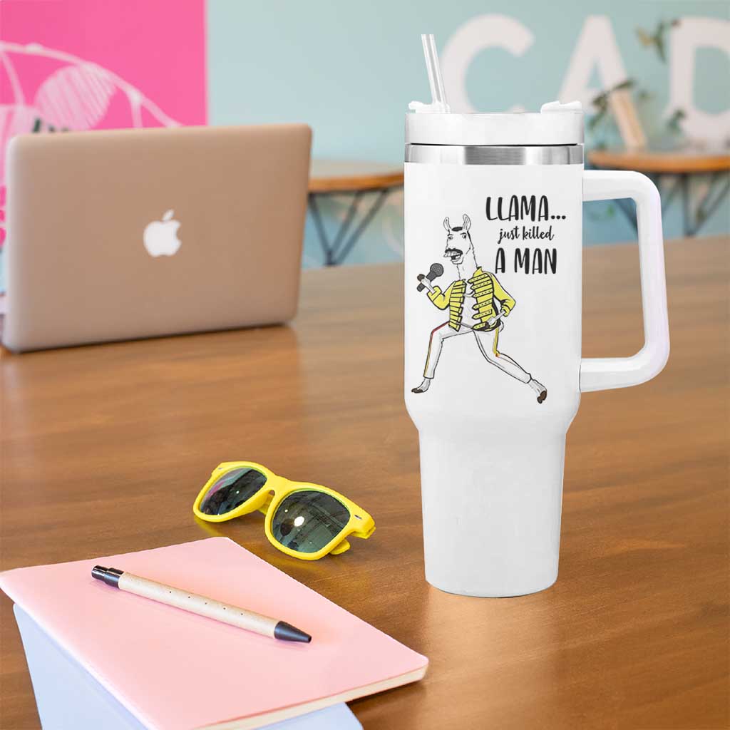 Funny Llama Just Killed a Man Tumbler With Handle Singing Animal Pun Internet Meme - Wonder Print Shop