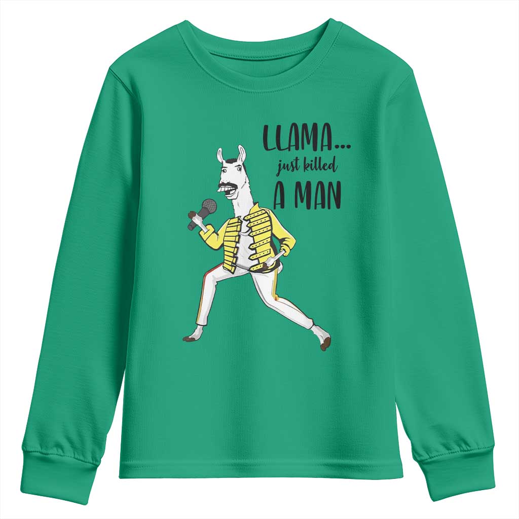 Funny Llama Just Killed a Man Youth Sweatshirt Singing Animal Pun Internet Meme - Wonder Print Shop