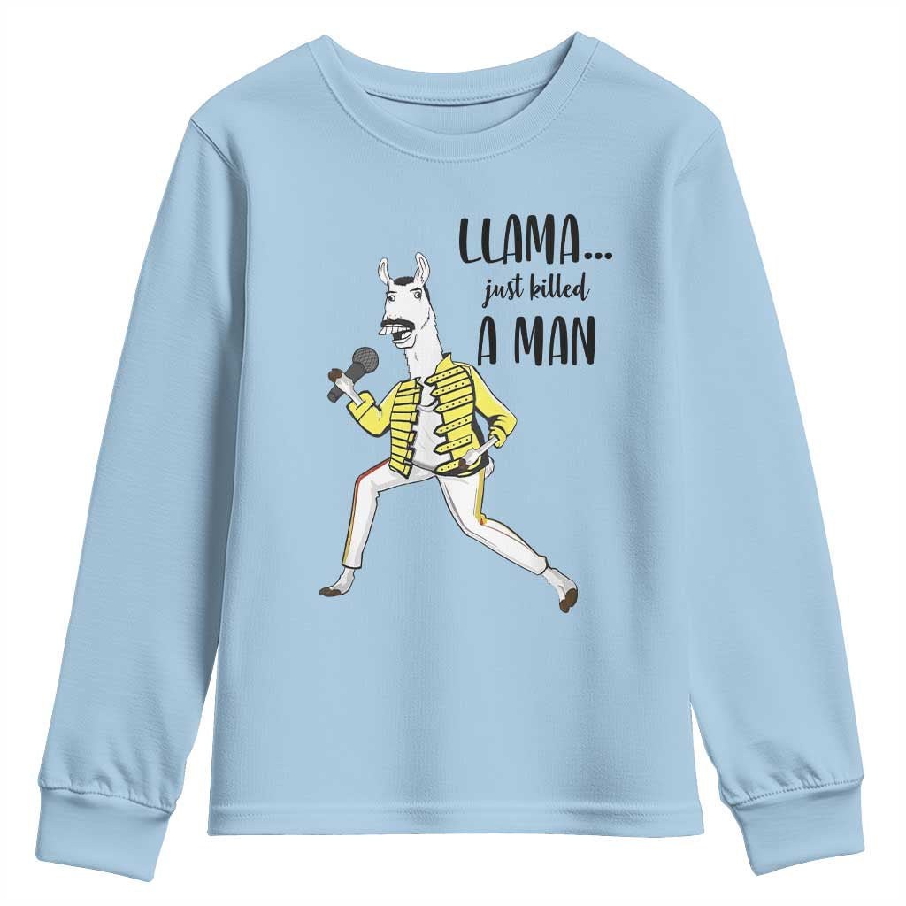 Funny Llama Just Killed a Man Youth Sweatshirt Singing Animal Pun Internet Meme - Wonder Print Shop