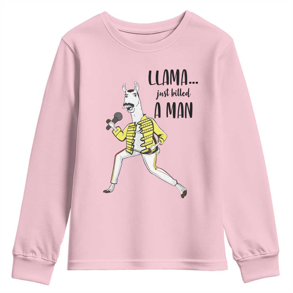 Funny Llama Just Killed a Man Youth Sweatshirt Singing Animal Pun Internet Meme - Wonder Print Shop