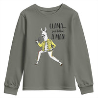 Funny Llama Just Killed a Man Youth Sweatshirt Singing Animal Pun Internet Meme - Wonder Print Shop