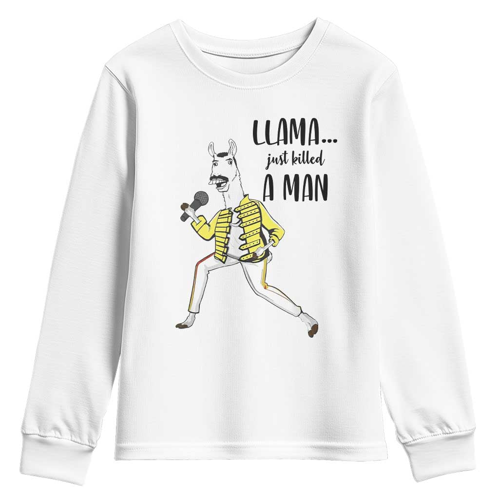 Funny Llama Just Killed a Man Youth Sweatshirt Singing Animal Pun Internet Meme - Wonder Print Shop