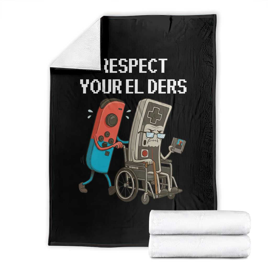 Respect Your Elders Retro Gaming Meme Throw Blanket Funny Gamer Controller 80s - Wonder Print Shop