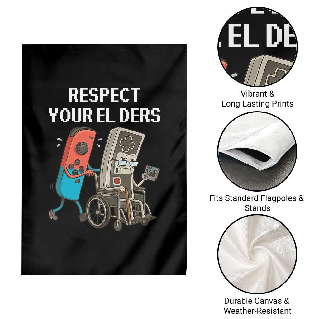 Respect Your Elders Retro Gaming Meme Garden Flag Funny Gamer Controller 80s - Wonder Print Shop
