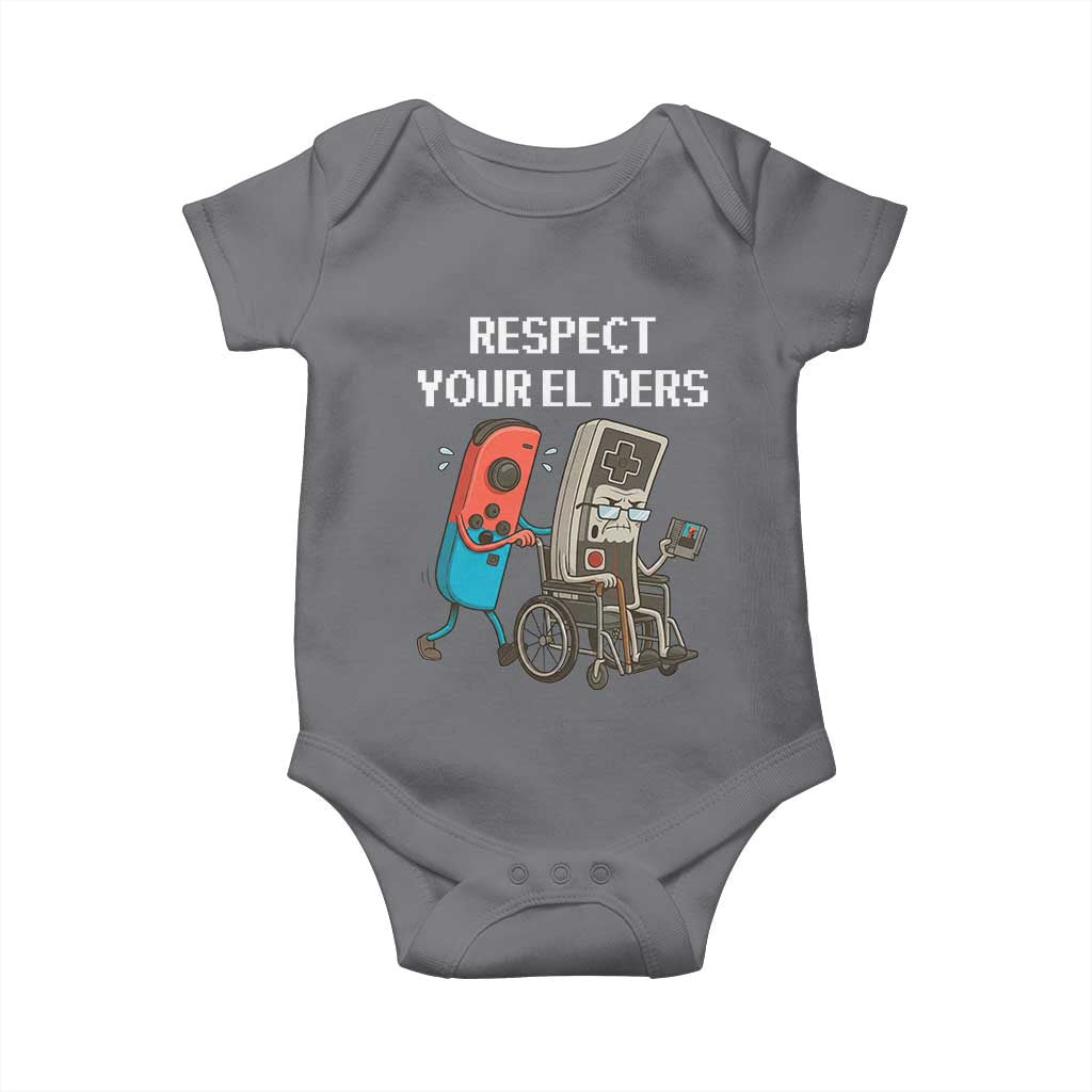 Respect Your Elders Retro Gaming Meme Baby Onesie Funny Gamer Controller 80s - Wonder Print Shop