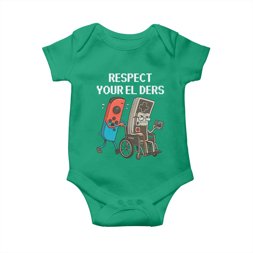 Respect Your Elders Retro Gaming Meme Baby Onesie Funny Gamer Controller 80s - Wonder Print Shop