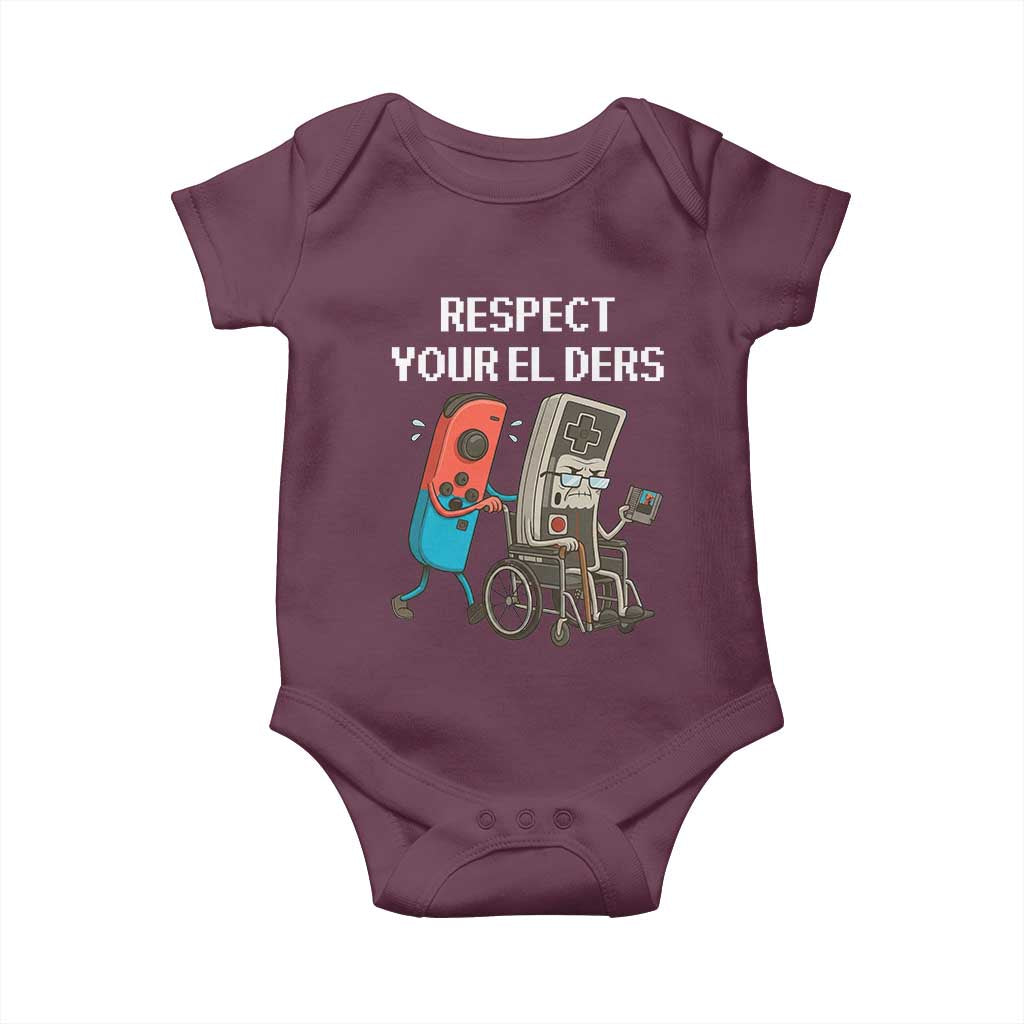 Respect Your Elders Retro Gaming Meme Baby Onesie Funny Gamer Controller 80s - Wonder Print Shop